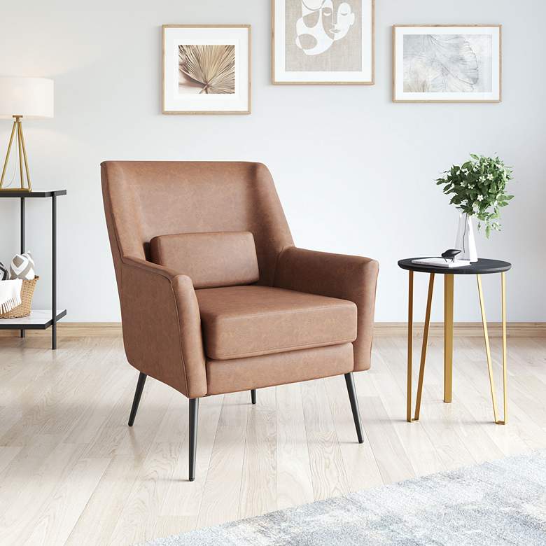 Image 1 Zuo Ontario Vintage Brown Fabric Accent Chair in scene