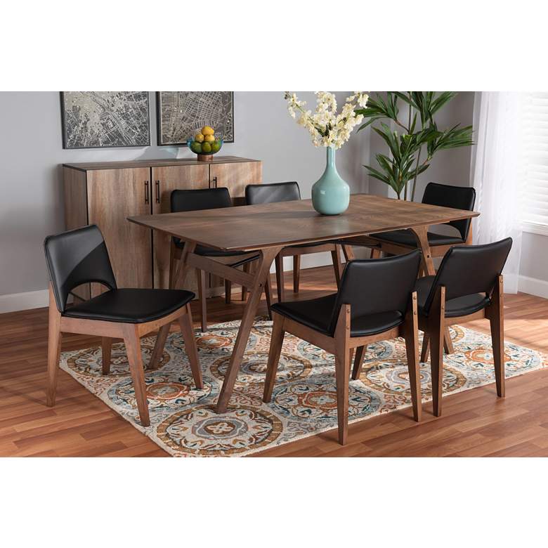 Image 1 Afton Black and Walnut Brown Wood 7-Piece Dining Set in scene