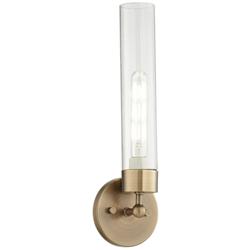 44J19 - 17&quot; Satin Gold Sconce with Glass Shade