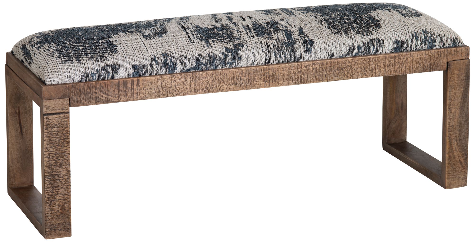 Image 2 45 in. Navy Upholstered Accent Bench with Brown Solid Wood Frame