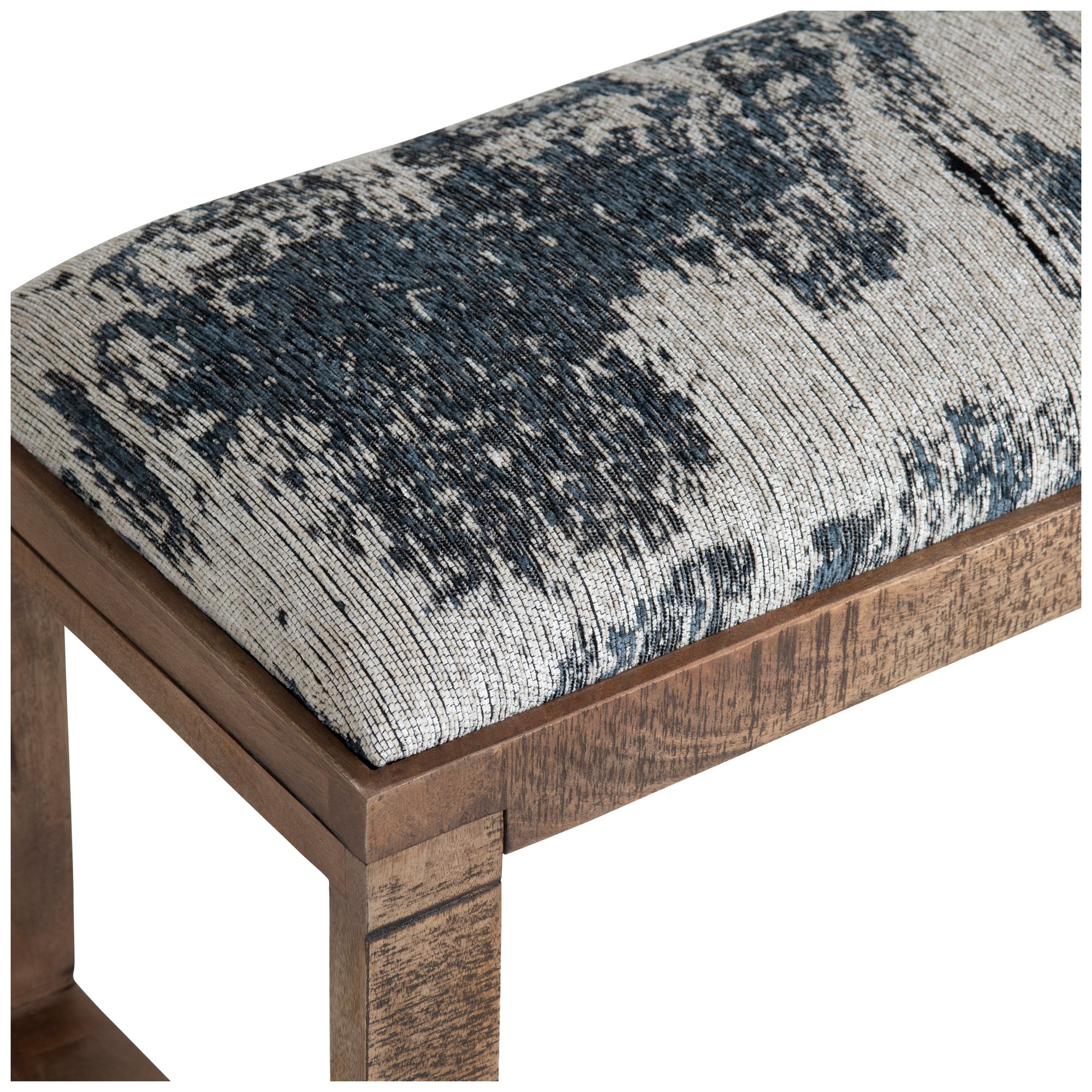 Image 4 45 in. Navy Upholstered Accent Bench with Brown Solid Wood Frame more views