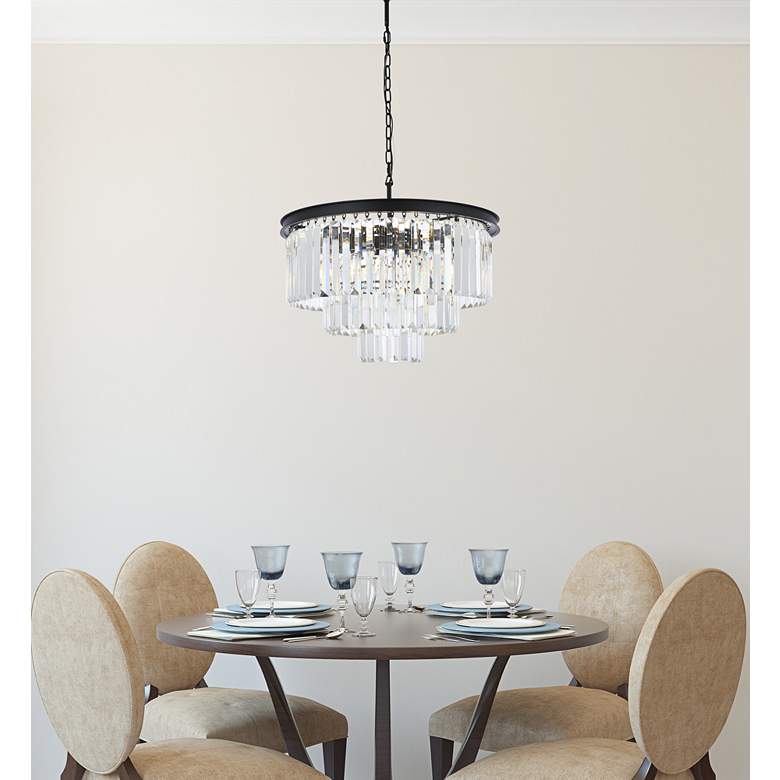 Image 1 Sydney 26" Wide Matte Black Crystal Tiered 9-Light Pendant in scene