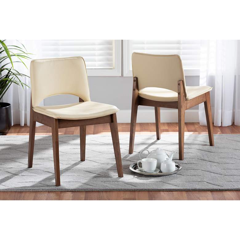 Image 1 Afton Beige Faux Leather Wood Dining Chairs Set of 2 in scene
