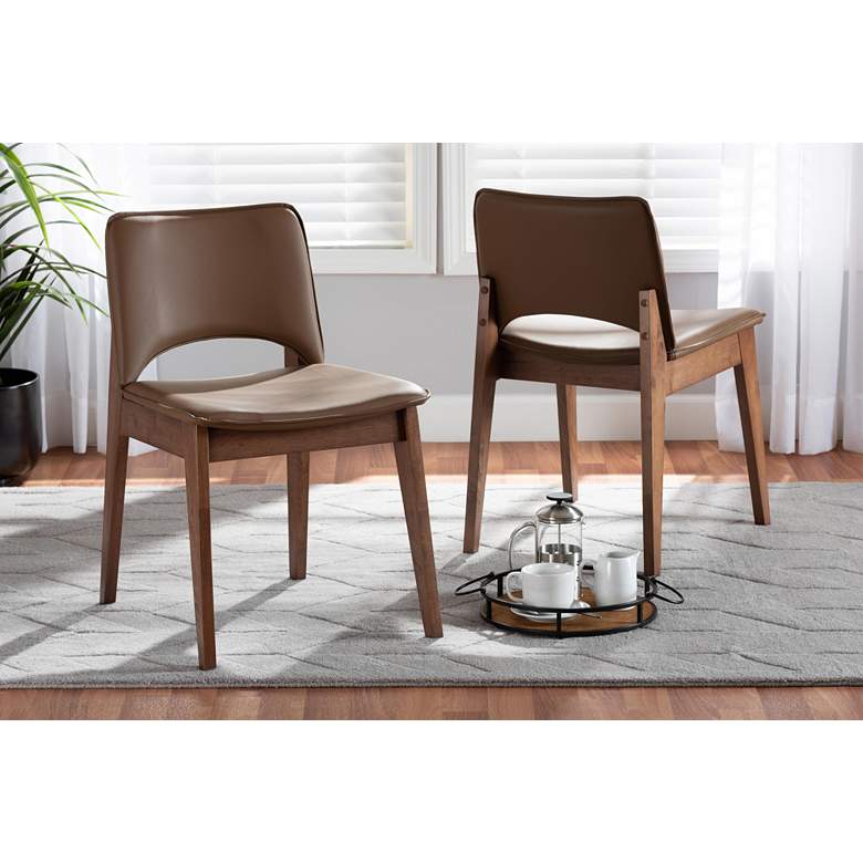 Image 1 Afton Brown Faux Leather Wood Dining Chairs Set of 2 in scene