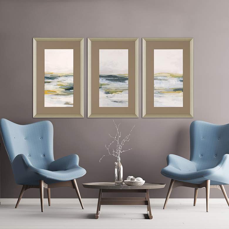 Image 1 Ochre Vista 33" High Rectangular 3-Piece Framed Wall Art Set in scene