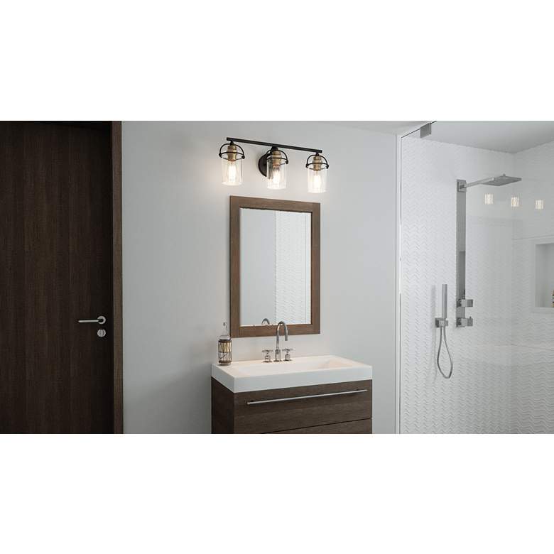 Image 1 Emerson 24" Wide Matte Black and Gold Bath Light by Quoizel in scene