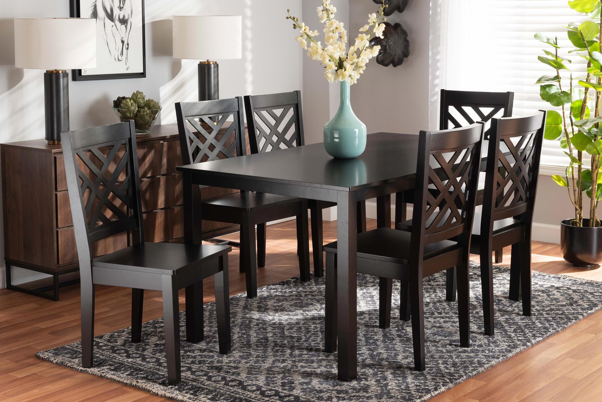 Image 1 Baxton Studio Ani Dark Brown Wood 7-Piece Dining Set in scene