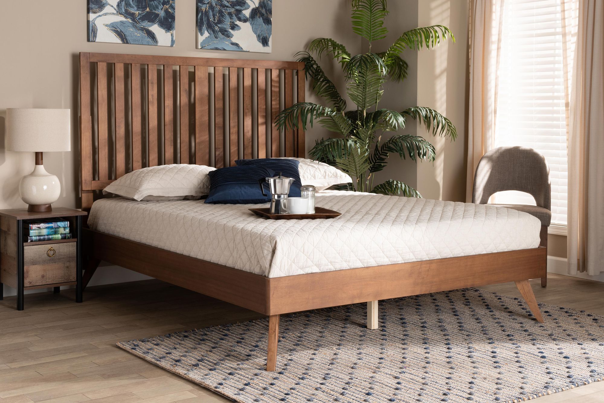 Thumbnail1 of Baxton Studio Saki Walnut Brown King Size Platform Bed in scene