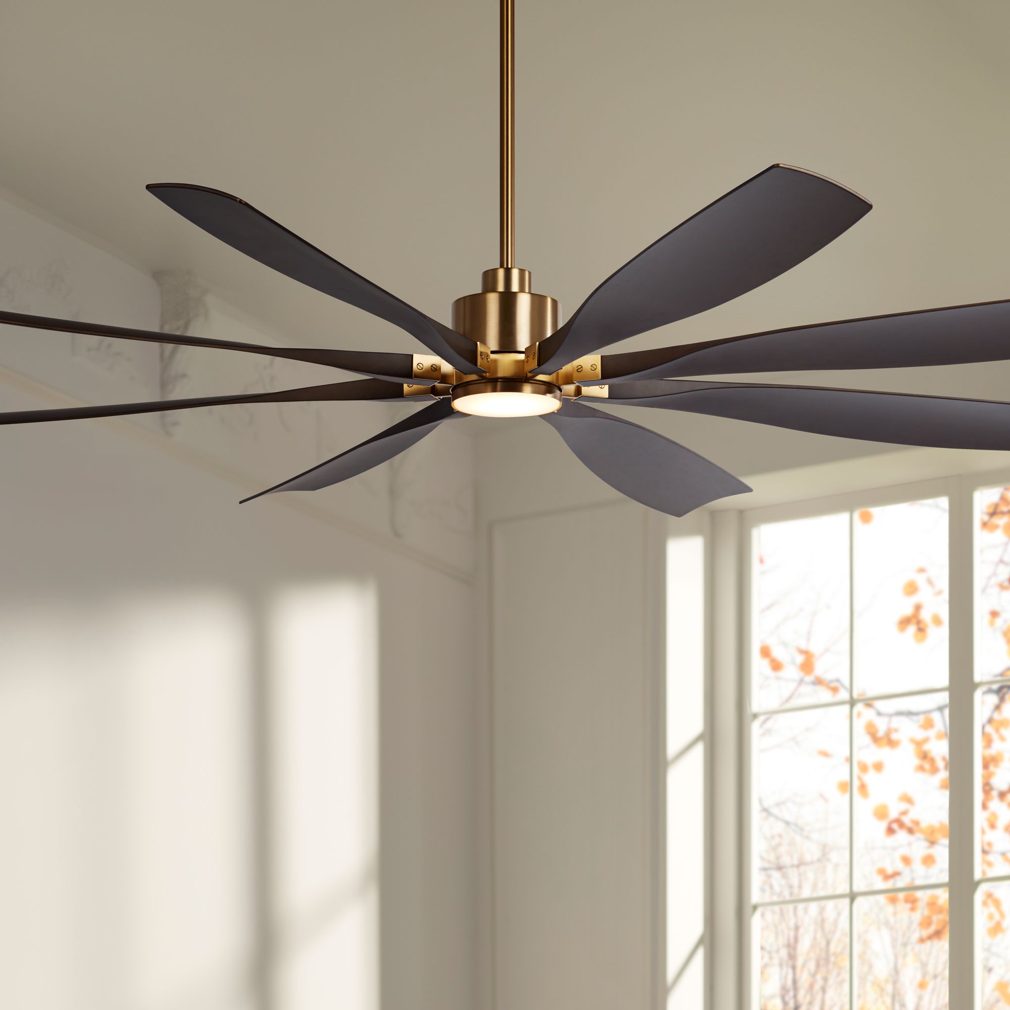 Image 1 72" Casa Vieja Vortex Soft Brass Walnut LED Ceiling Fan with Remote in scene