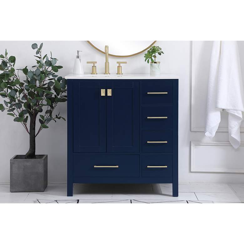 Image 1 Cortez 32" Wide Blue 2-Door 5-Drawer Single Sink Vanity in scene