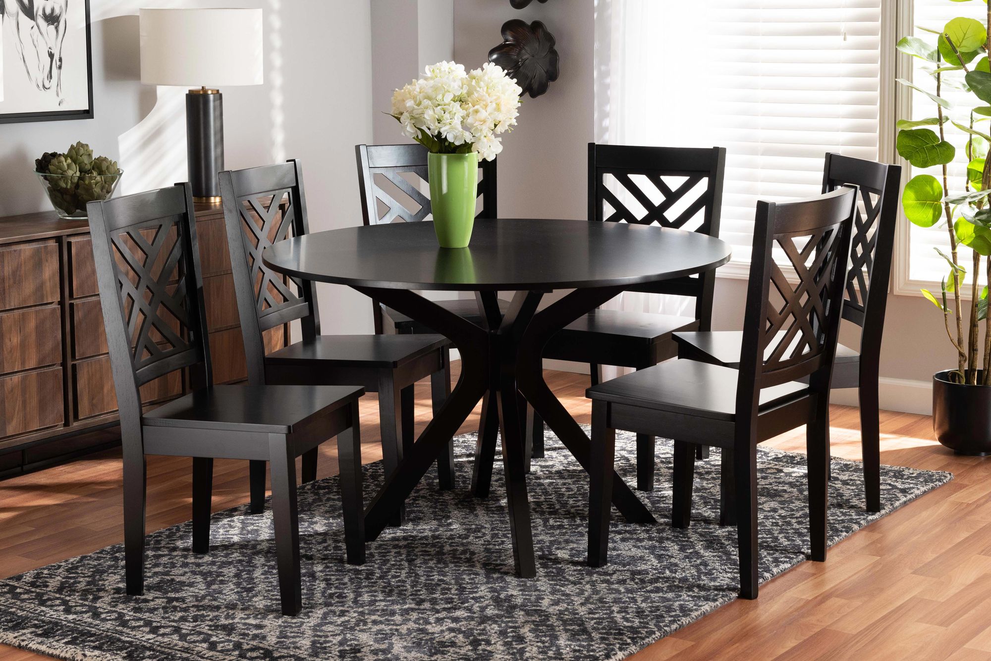 Image 1 Baxton Studio Ela Dark Brown Wood 7-Piece Dining Set in scene