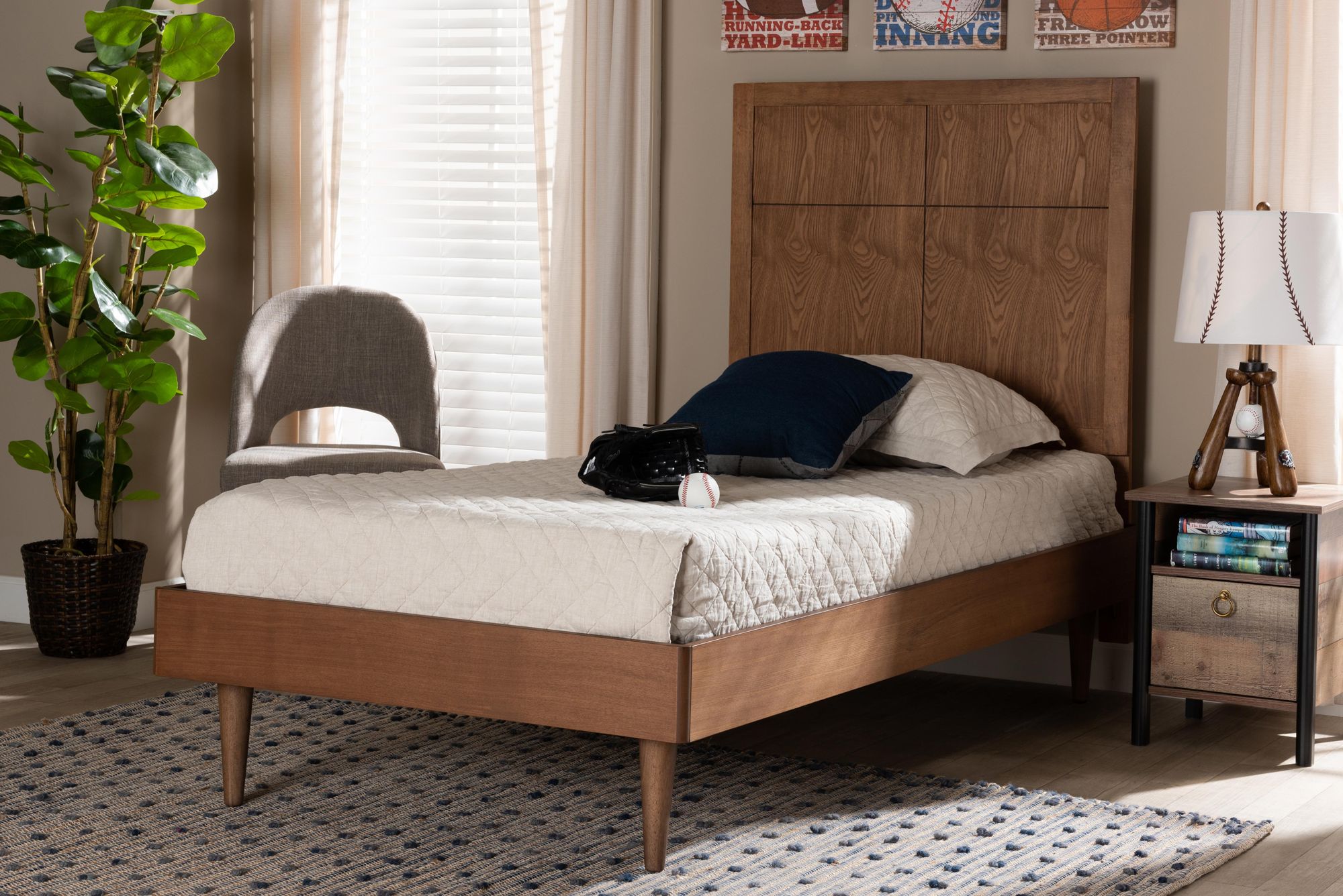 Image 1 Baxton Studio Rin Walnut Brown Twin Size Platform Bed in scene