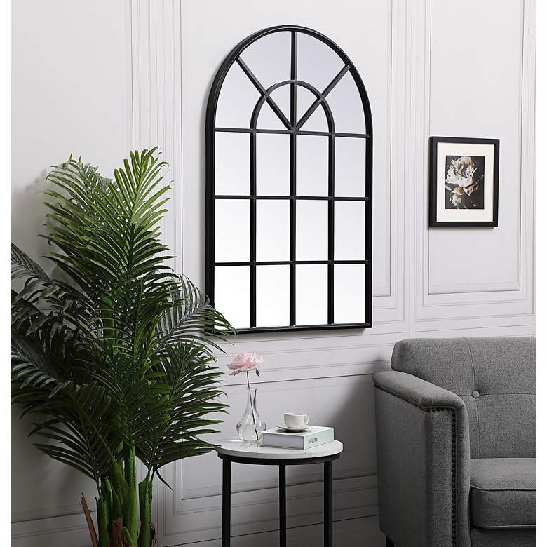 Image 1 28-in W x 41.5-in H Metal Windowpane Wall Mirror in Black in scene