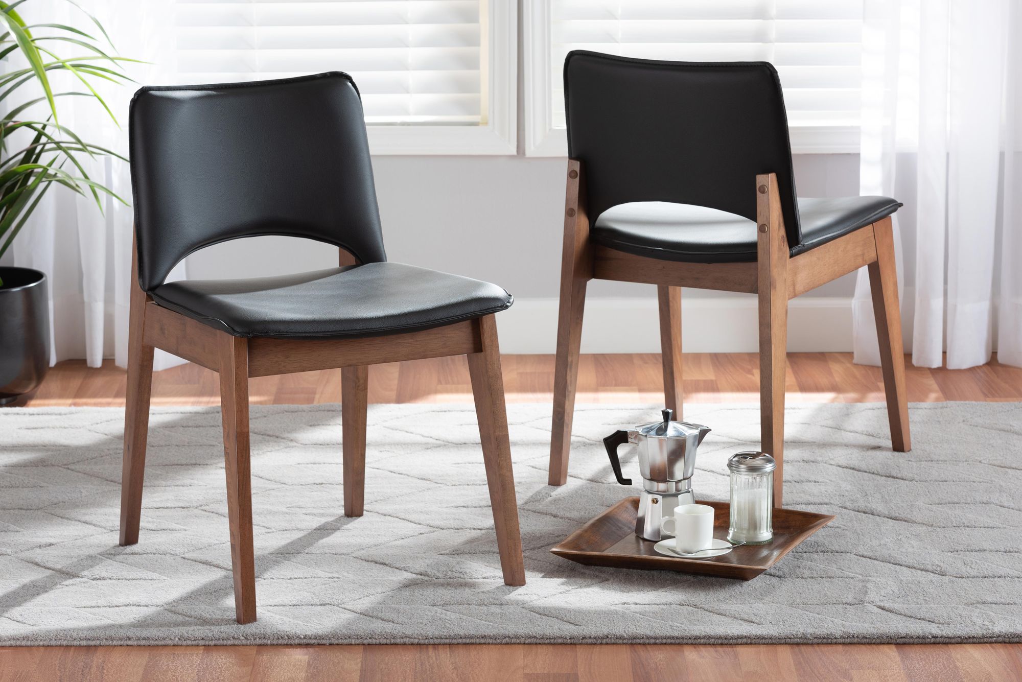 Image 1 Afton Black Faux Leather Dining Chairs Set of 2 in scene