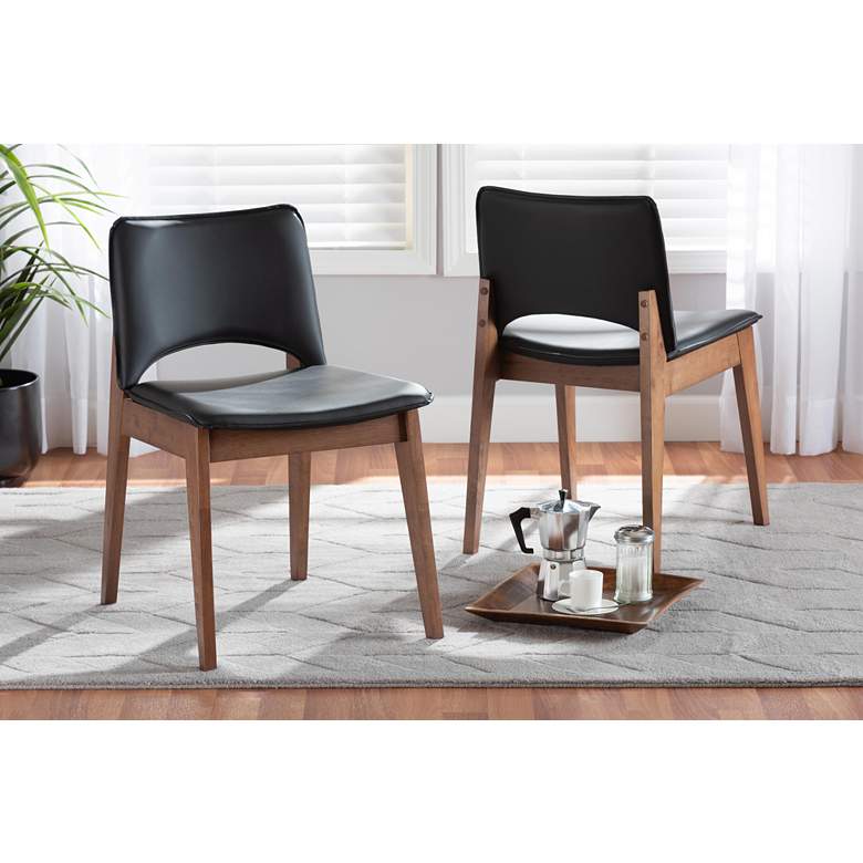 Image 1 Afton Black Faux Leather Dining Chairs Set of 2 in scene