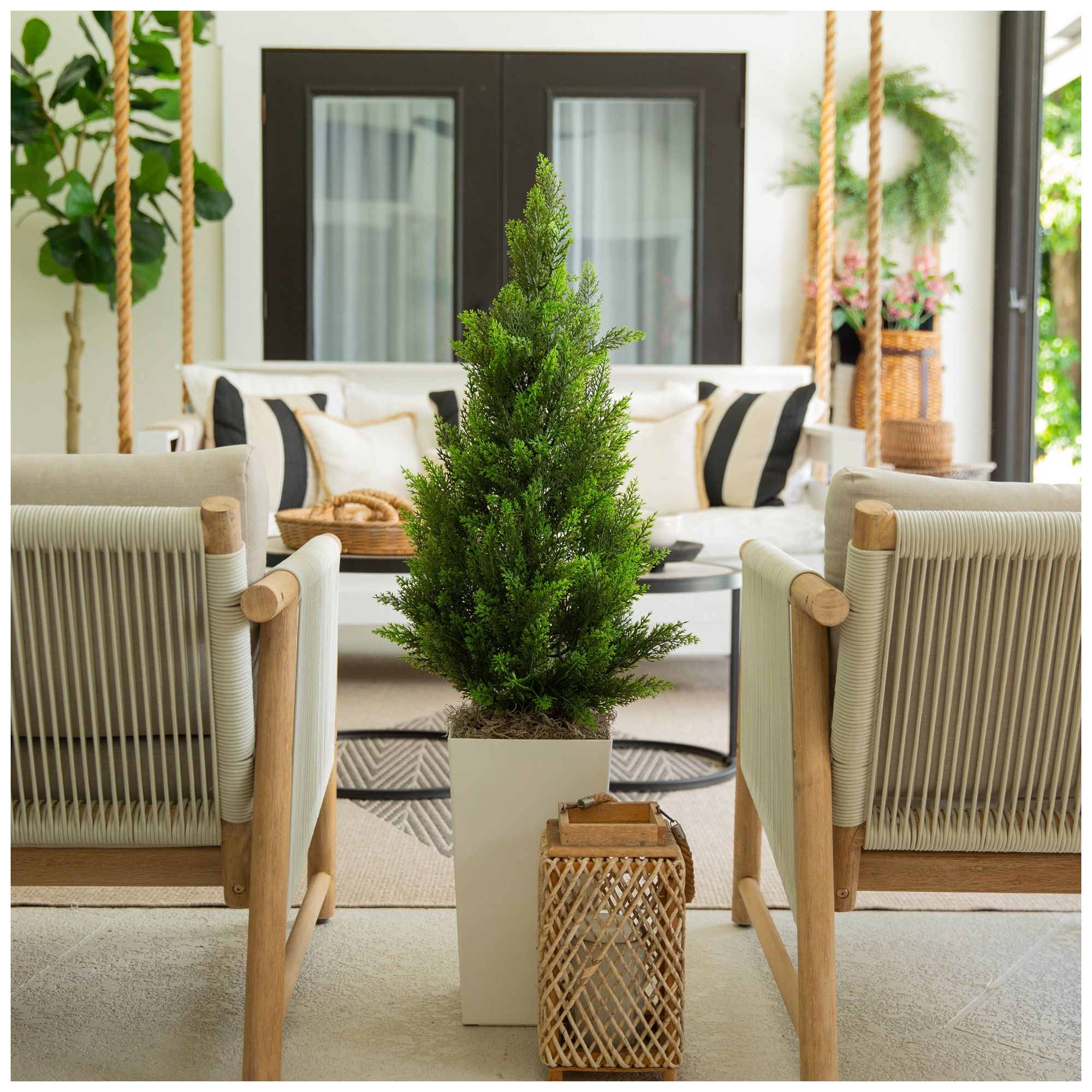 45in. UV Resistant Artificial Cedar Tree in White Tower Planter