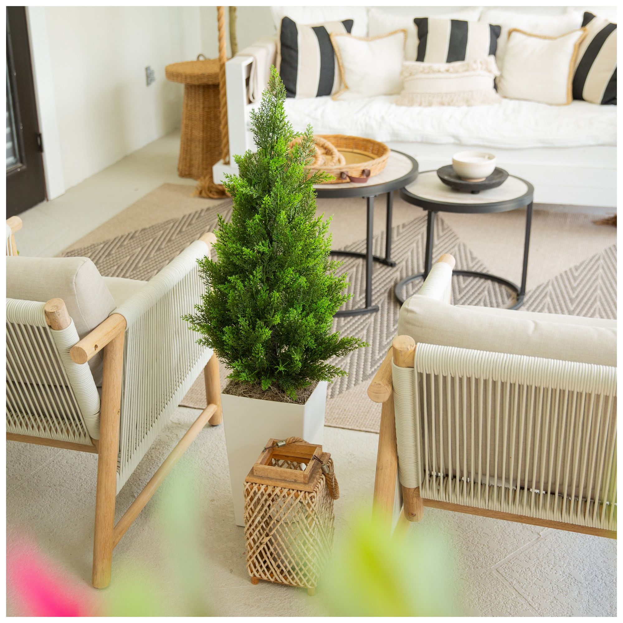 45in. UV Resistant Artificial Cedar Tree in White Tower Planter