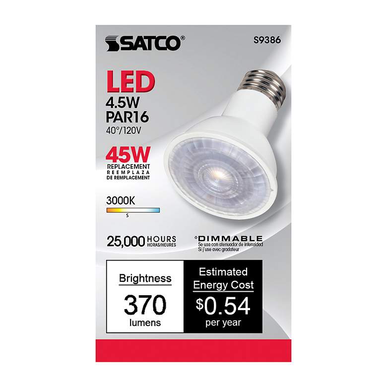 Image 3 45W Equivalent Satco Clear 4.5W LED Dimmable Standard Bulb more views