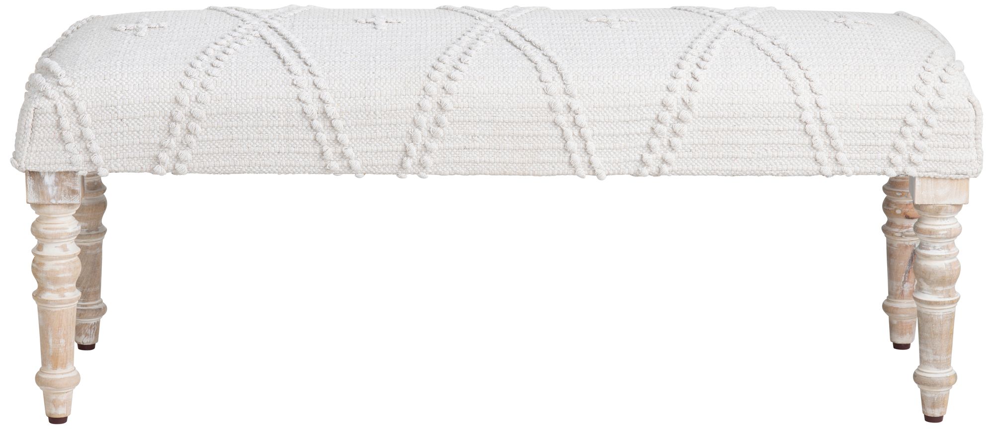 Image 2 46 in. White Upholstered Accent Bench with Cream Solid Wood Frame more views