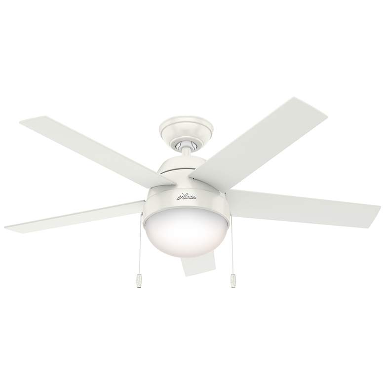 Image 1 46 inch Hunter Anslee LED Fresh White Finish Ceiling Fan with Pull Chain