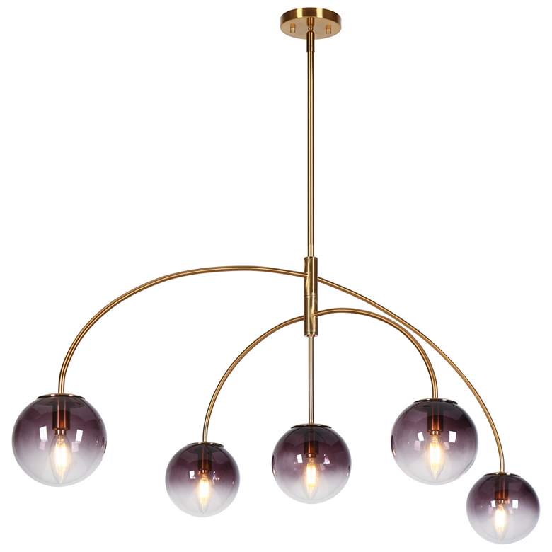 Image 1 46" Wide Brass 5-Light Island Chandelier with Gradient Glass Shades