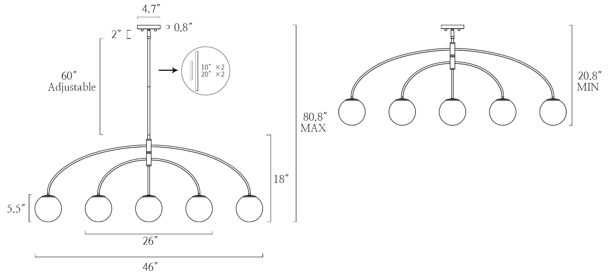 Image 4 46" Wide Brass 5-Light Island Chandelier with Gradient Glass Shades more views