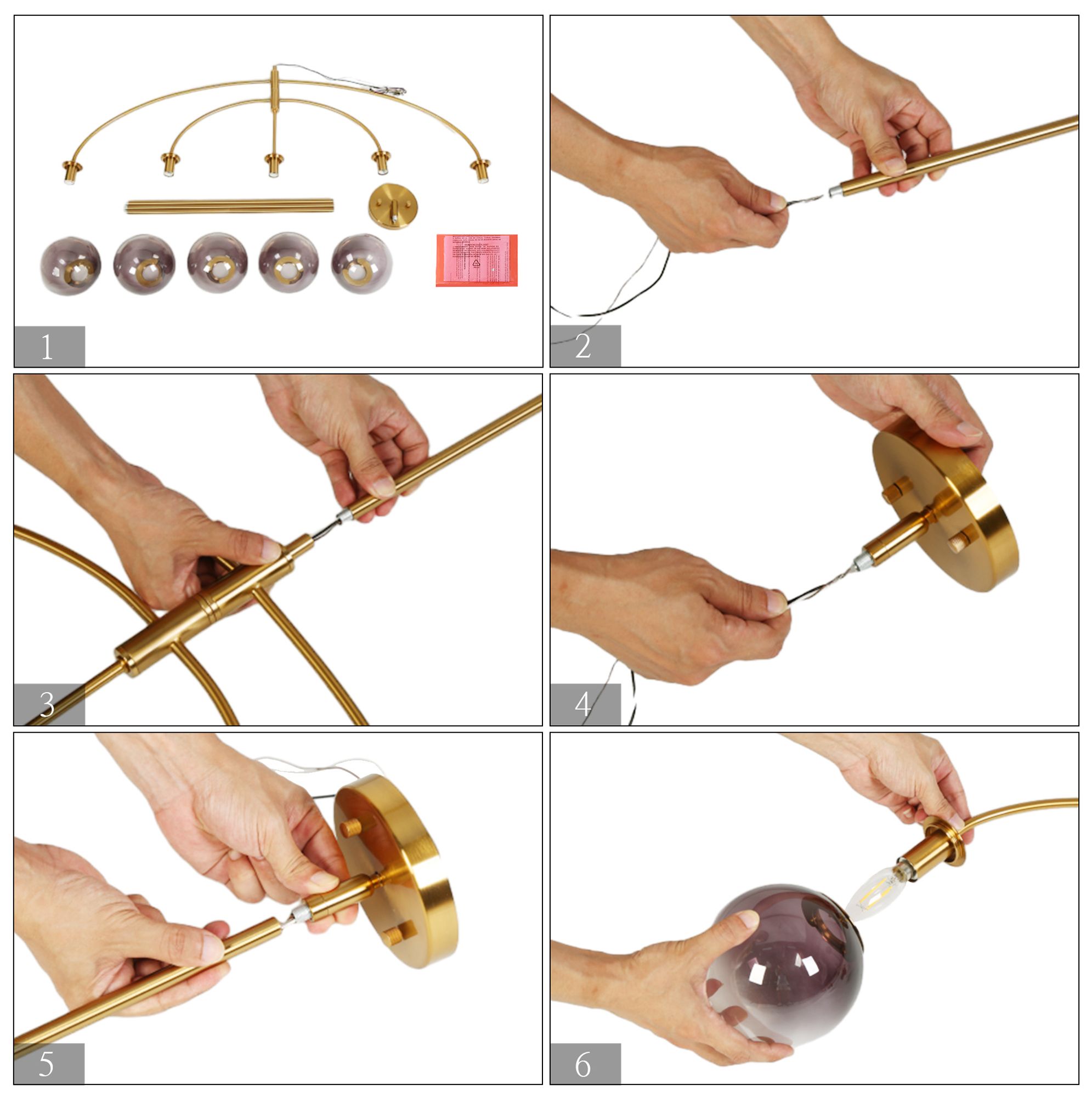 Image 6 46" Wide Brass 5-Light Island Chandelier with Gradient Glass Shades more views