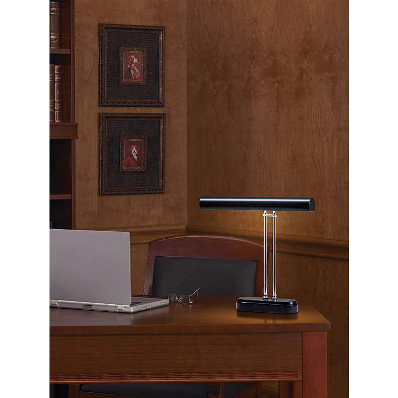 Image 1 House of Troy Black and Chrome 16 inch Wide Piano Desk Lamp in scene