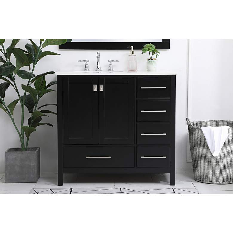Image 1 Irene 36" Wide Black 5-Drawer Single Sink Bathroom Vanity in scene