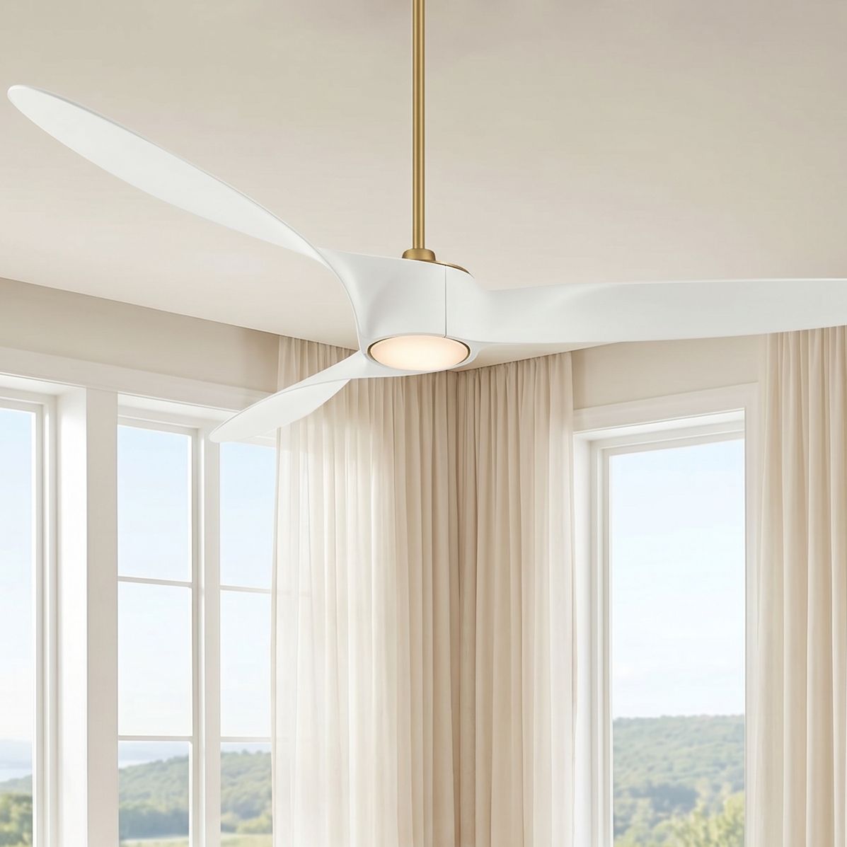 Image 1 58" Casa Vieja Mako Brass and White Indoor/Outdoor LED Ceiling Fan in scene