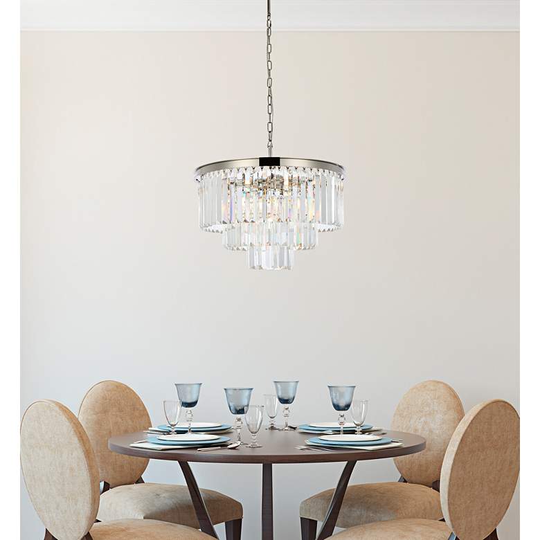 Image 1 Sydney 26"W Polished Nickel Crystal Tiered 9-Light Pendant in scene
