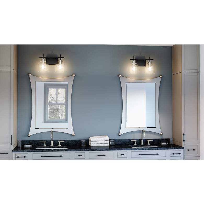 Image 1 Quoizel Pensbury 16" Wide Matte Black Clear Glass 2-Light Wall Sconce in scene