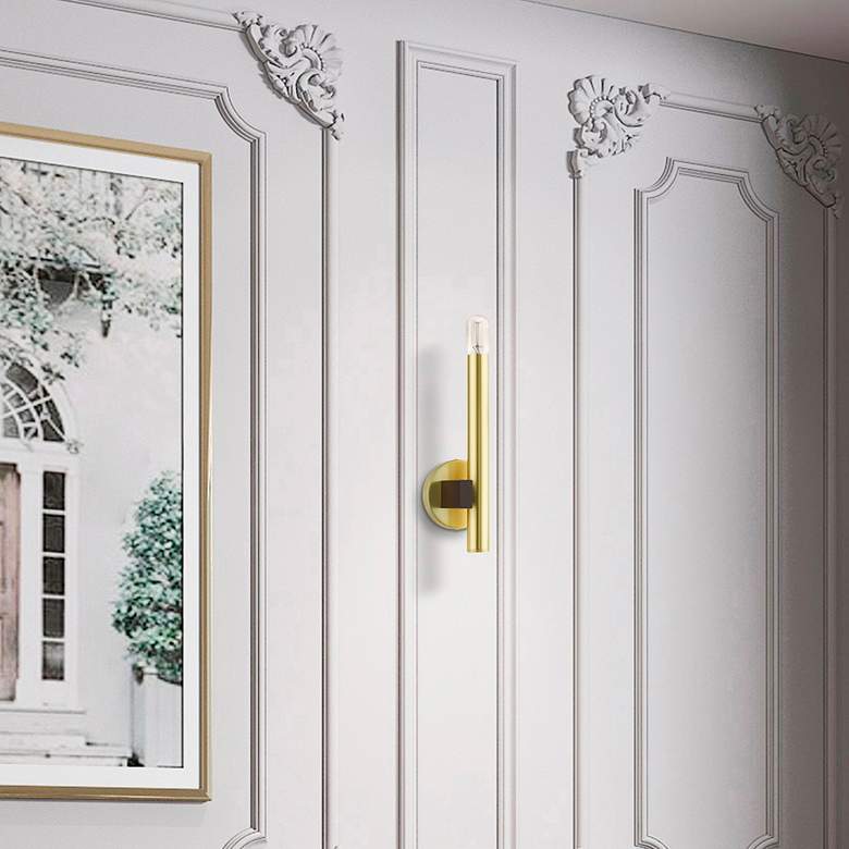 Image 1 Helsinki 14" High Satin Brass Metal Wall Sconce in scene