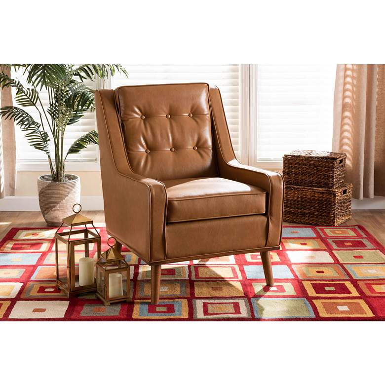 Image 1 Baxton Studio Daley Tan Faux Leather Tufted Armchair in scene