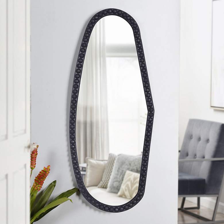 Image 1 47.25 inchH x 19.9 inchW Matte Black Mirror With Organic Shape And Knob F