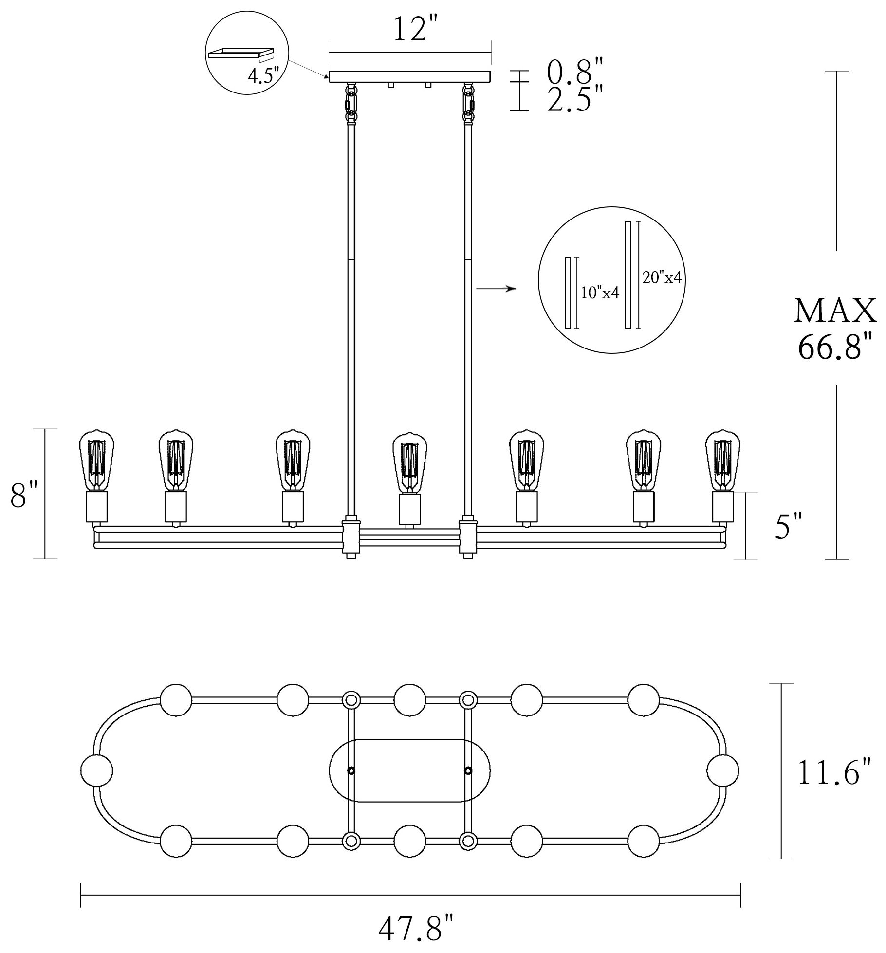 Image 5 47.8" Wide 12-Light Brass Black Kitchen Island Pendant more views