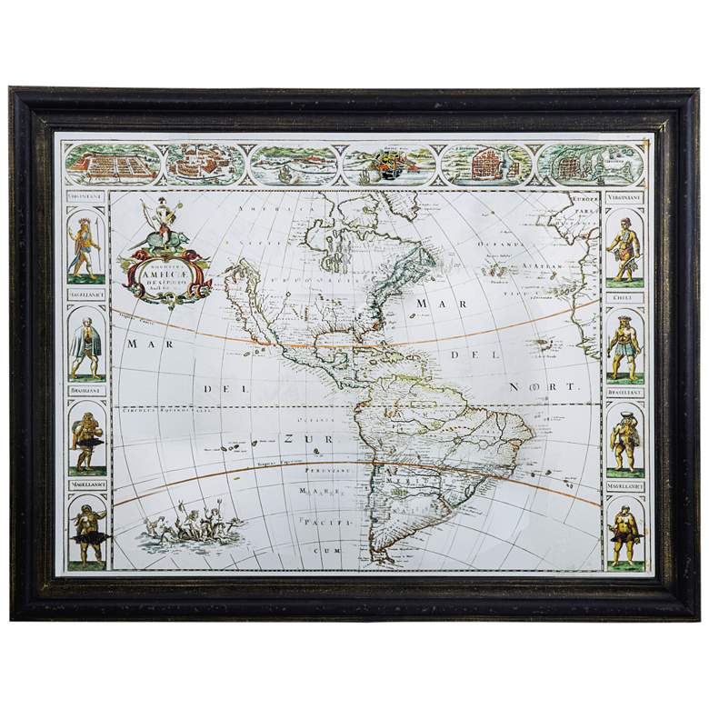 Image 1 47" x 39.5" Vintage Style Map Wall Art