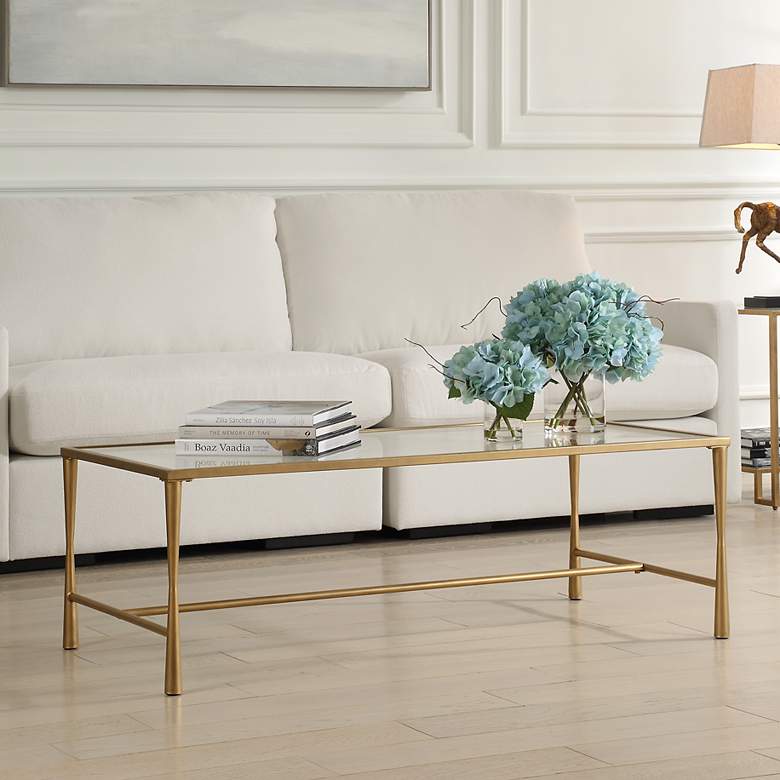 Image 1 47" Wide Gold Metal with Glass Top Coffee Table