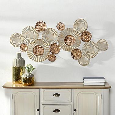 47" x 23" Discs Ivory & Gold Handmade Metal Wall Art