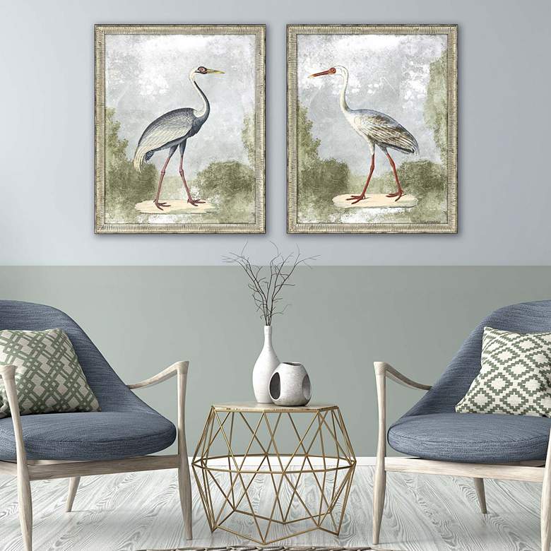 Image 1 Cranes I 33 inch High 2-Piece Framed Giclee Wall Art Set in scene