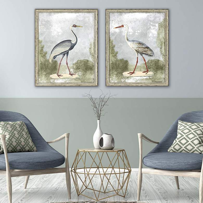 Image 1 Cranes I 33" High 2-Piece Framed Giclee Wall Art Set in scene