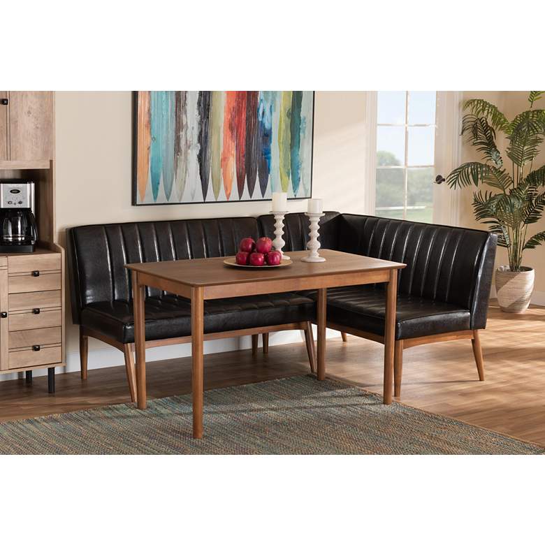 Image 1 Daymond Dark Brown Faux Leather 3-Piece Dining Nook Set in scene