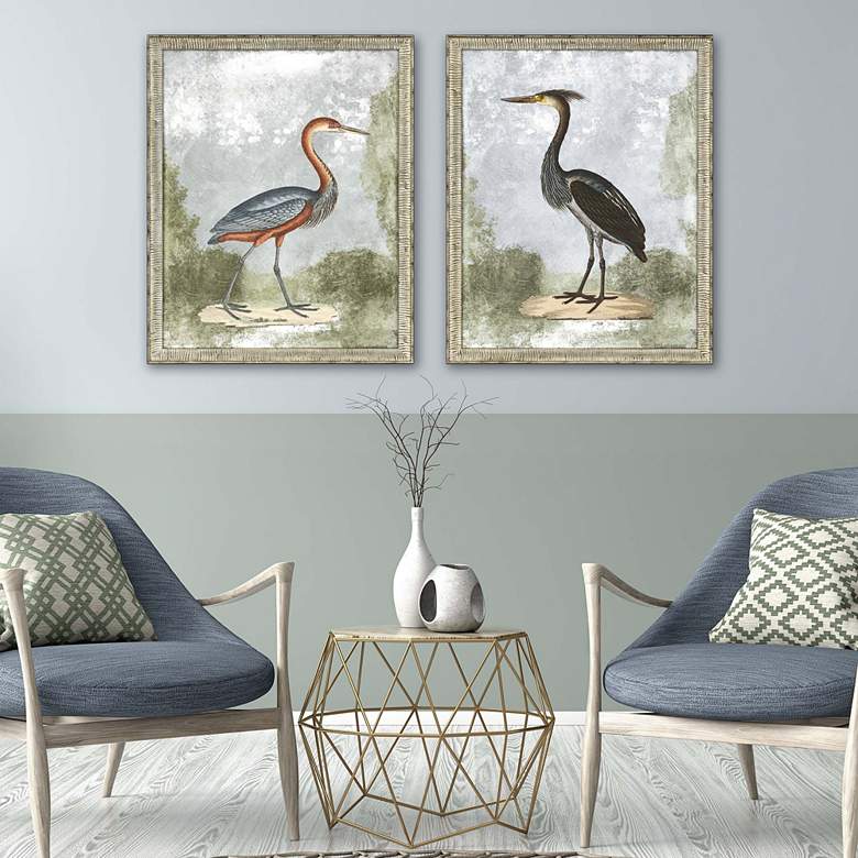 Image 1 Cranes II 33" High 2-Piece Framed Giclee Wall Art Set in scene