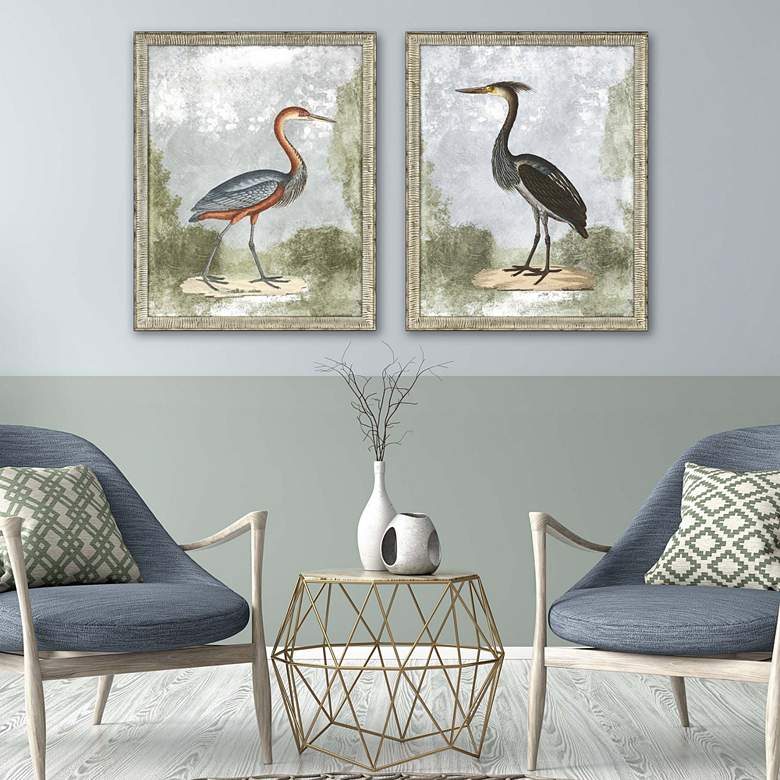 Image 1 Cranes II 33 inch High 2-Piece Framed Giclee Wall Art Set in scene