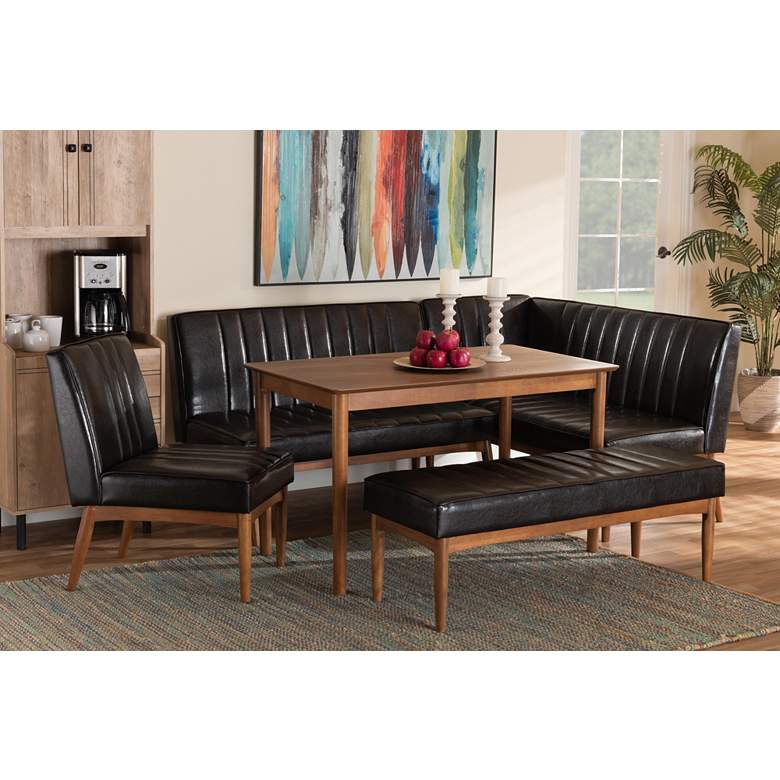 Image 1 Daymond Dark Brown Faux Leather 5-Piece Dining Nook Set in scene