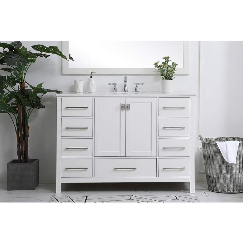 Image 1 48-Inch White Single Sink Bathroom Vanity With White Calacatta Quartz Top in scene