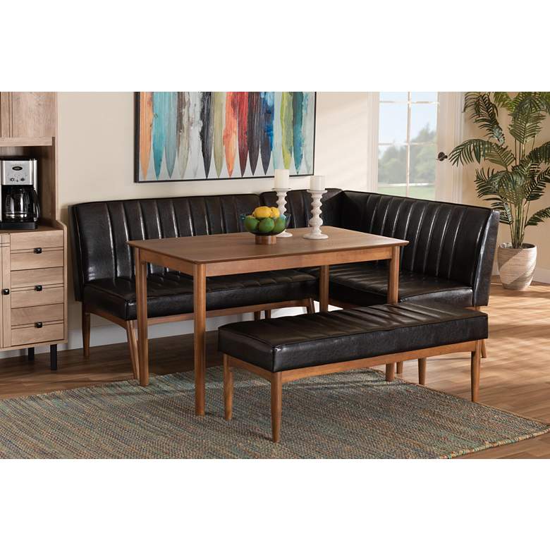 Image 1 Daymond Dark Brown Faux Leather 4-Piece Dining Nook Set in scene