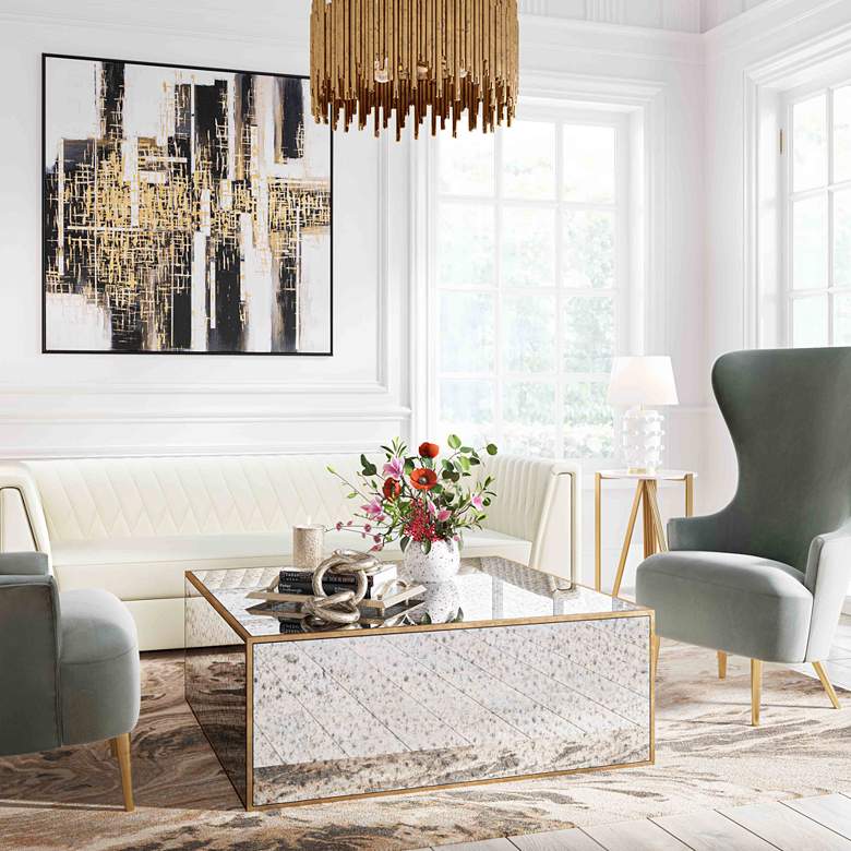 Image 1 TOV Furniture Lana 48" Wide Modern Antique Mirrored Glass Coffee Table in scene