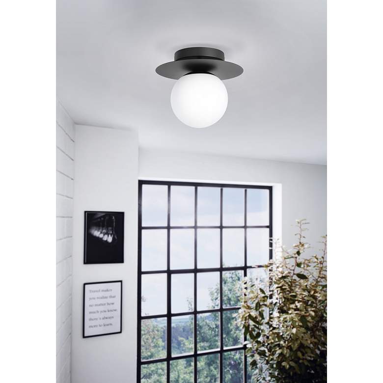 Image 1 Eglo Arenales 10 3/4" Wide Structured Black Ceiling Light in scene