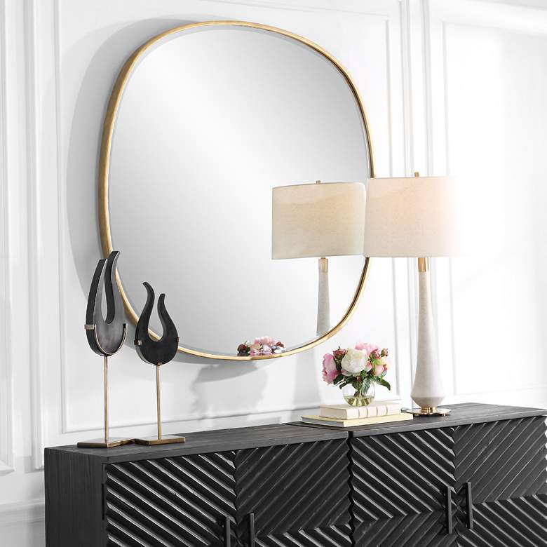 Image 1 Webster Antiqued Gold 46 1/2" Oversized Square Wall Mirror in scene